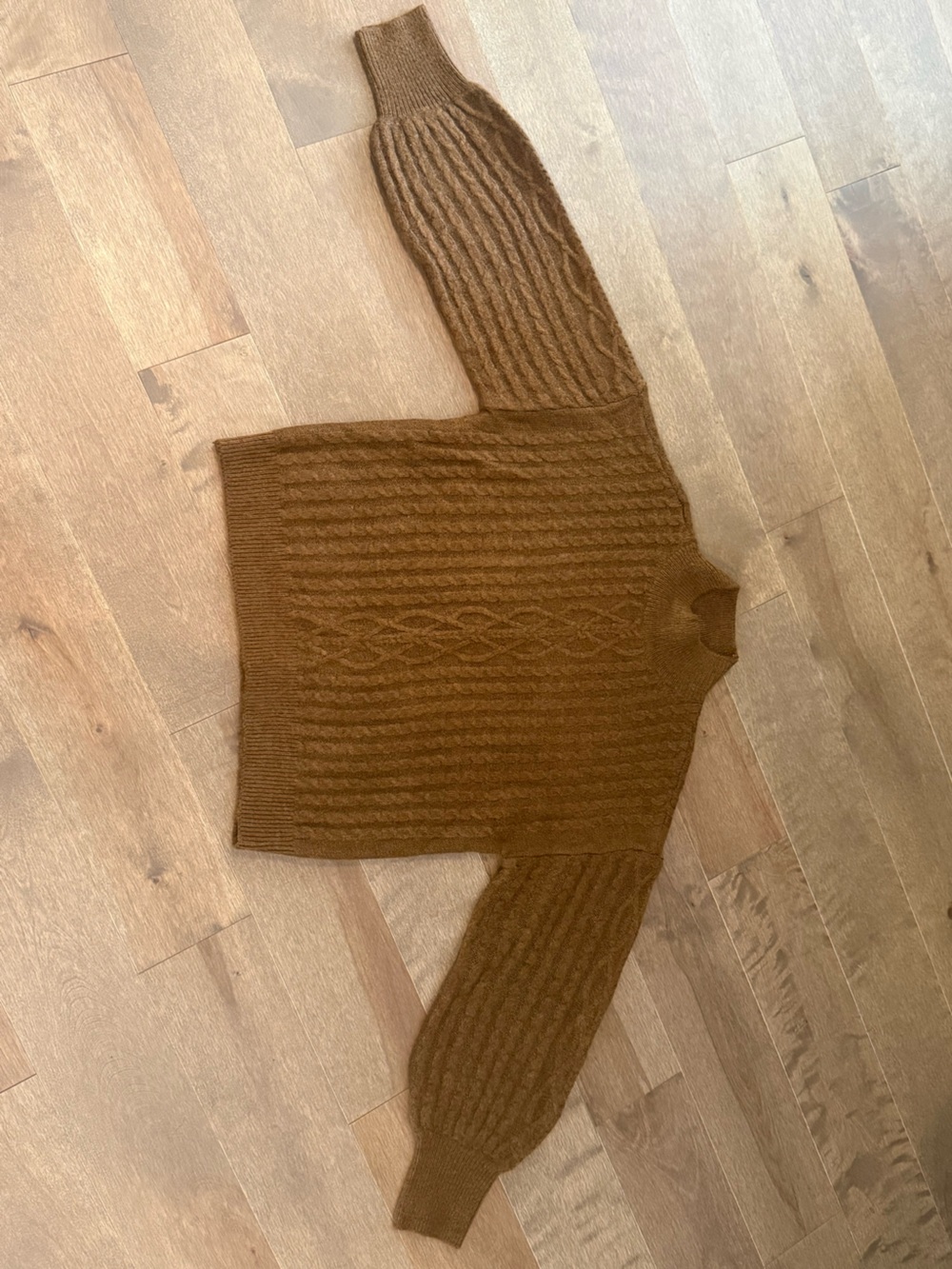 CeCe L Brown Cable Knit Sweater Cozy Chunky Fisherman Fall Preppy Pullover